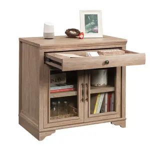 Sauder Rollingwood Library Base with Spacious Drawer Adjustable Shelf Durable Top Surface Glass Fronted Cabinets Brown Finish