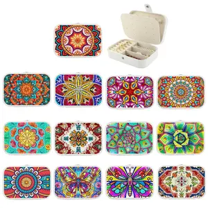 Mandala 5D Diamond Painting Portable Jewelry Box – DIY Handmade Portable Gem-Setting & Rhinestone-Sticking Jewelry Case with Compartments for Rings, Earrings and Necklaces