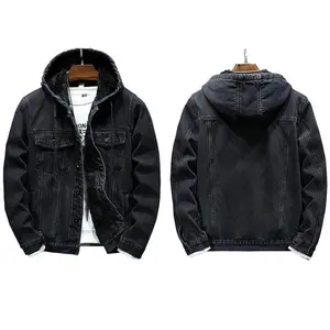 Men’s fleece-lined denim hoodie jacket — winter warm cowboy jean jacket, casual button-down style, thickened trucker coats/sweatshirts, menswear