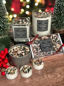 New Moon Beginnings Christmas Morning Candles - Holiday Crystal Candle with Orange Spice Fir & Pine Notes - Soy Aromatherapy Tealights & Jars - Handmade Eco-Friendly Candles