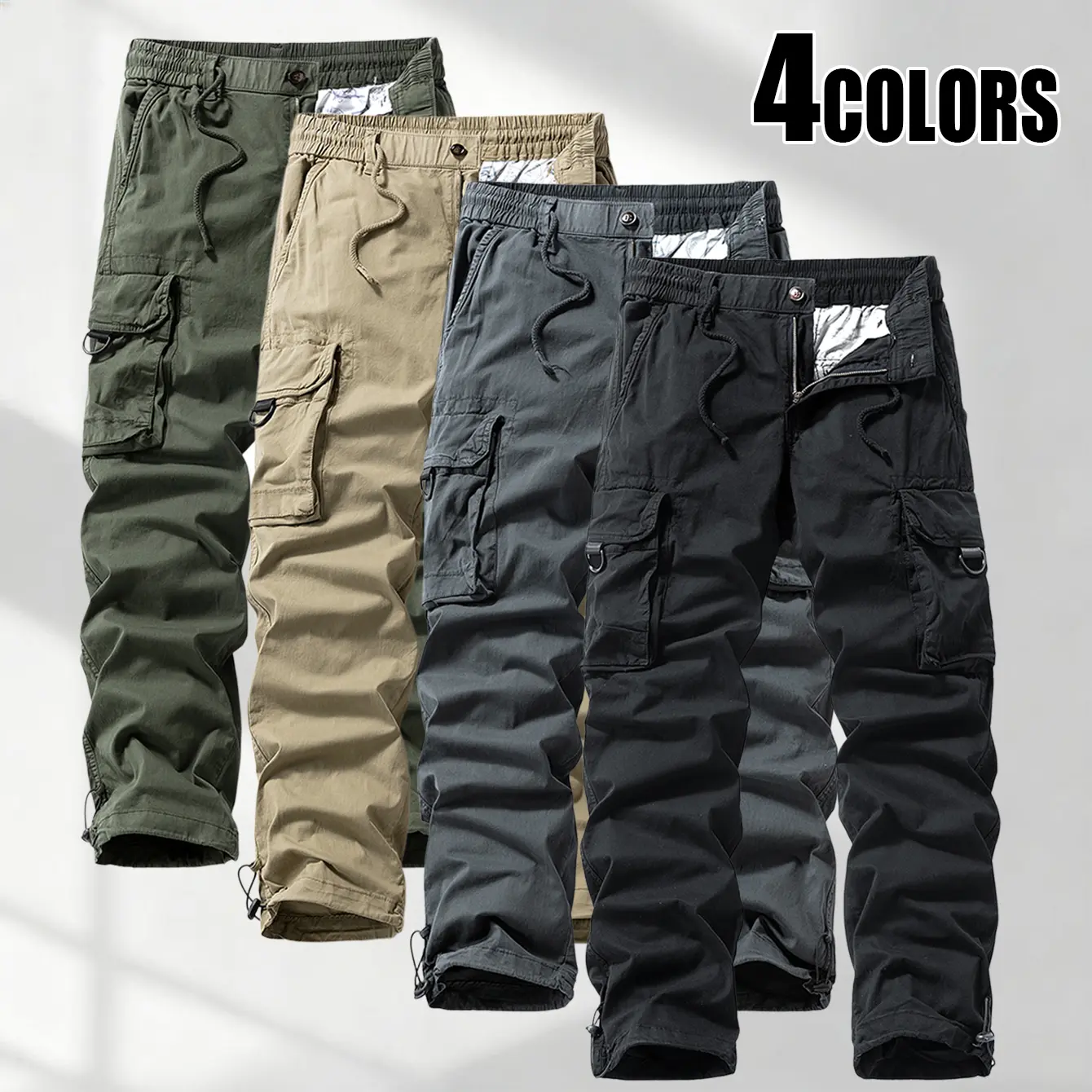 Men's Vintage Washed Cargo Pants - 97% Cotton 3% Spandex Elastic Fabric Menswear, Multi-Pocket, Relaxed Straight Leg Casual Trousers for Outdoor, Daily Wear