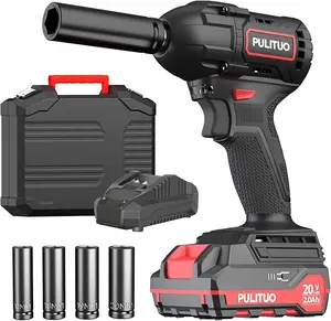 PULITUO 20V Brushless Impact Wrench with Fast Charger Case & 4 Sockets for Car Tires & DIY Tasks Powerful Performance Ideal for Professional & Personal Use