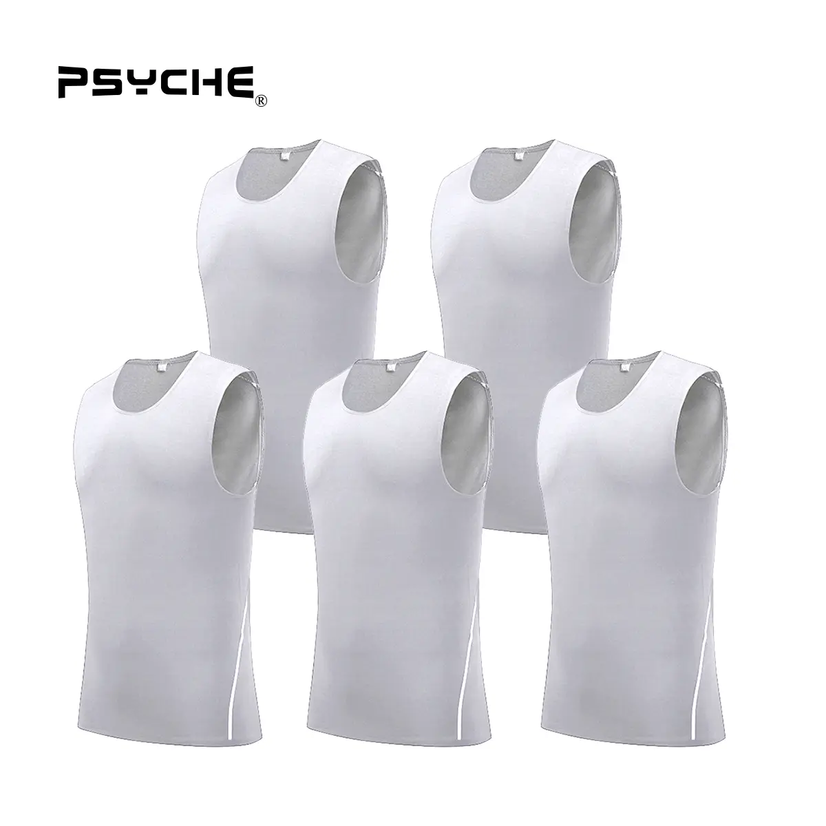 PSYCHE 5 Pack Men's Compression Sleeveless Workout Tank Top Sports Base Layer Running Basketball Sweat-Wicking Ultra-Breathable Muscle Support