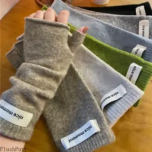Women's Korean Version Half-Finger Gloves Autumn Winter Warm Imitation Cashmere Knitted Hand Made