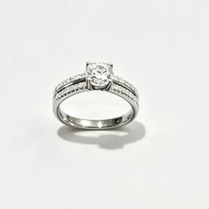 SKU J-008—Double Row Pave Moissanite Ring | 1 ct, D color, VVS1 sparkle