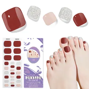 DUKASOU Semi Cured Gel Toe Nail Strips,26 Pcs Toes Nail Stickers Wraps (Shiny Brown),UV Light Required,Easy to Apply