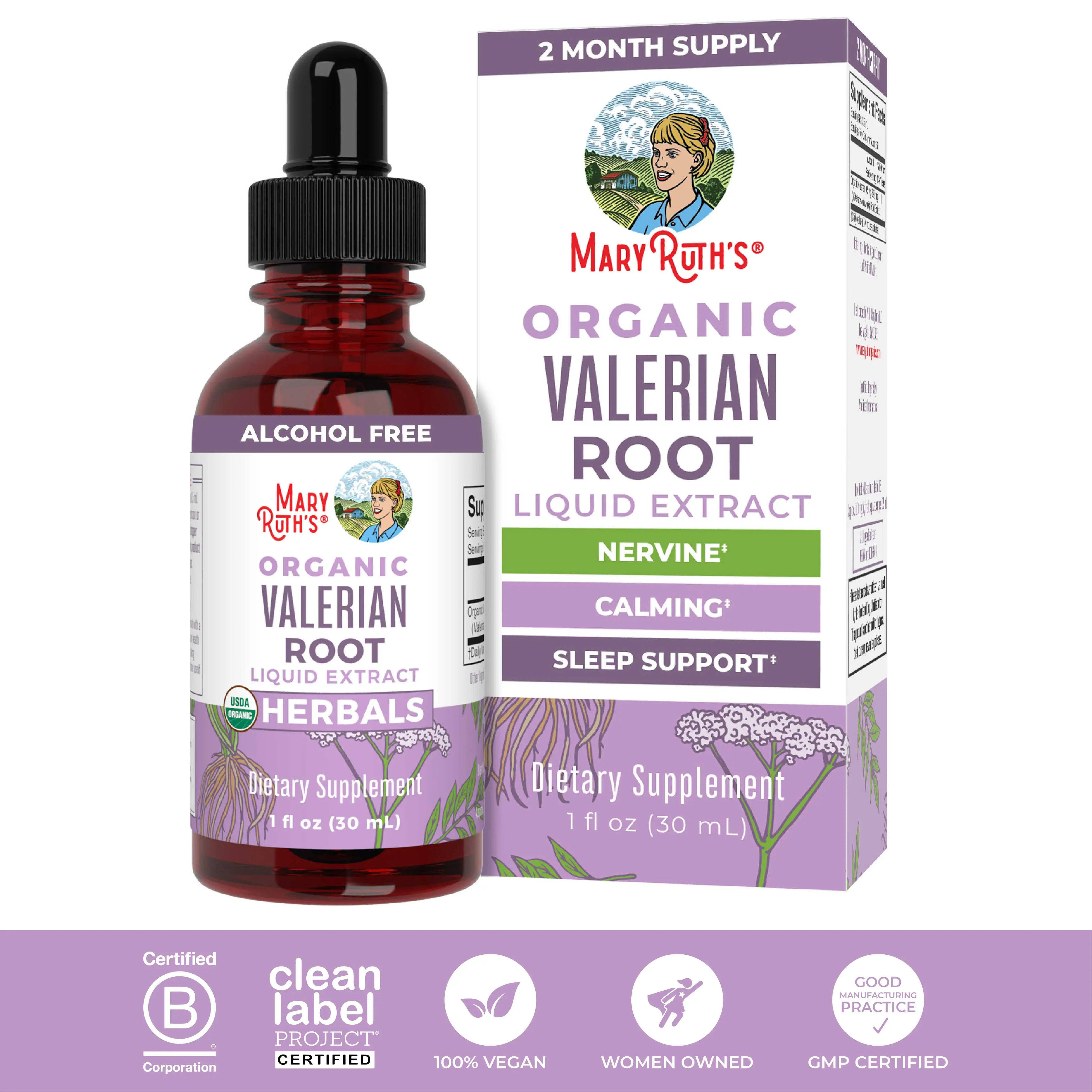 MaryRuth's Organic Valerian Root Liquid Drops - 2 Month Supply - Calming - Sleep Support - Nervine Herb - USDA Organic - Vegan - Non-GMO