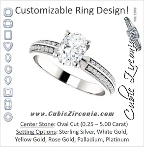 Cubic Zirconia Engagement Ring- The Layla (Customizable Oval Cut Design with Segmented Double-Pavé Band)
