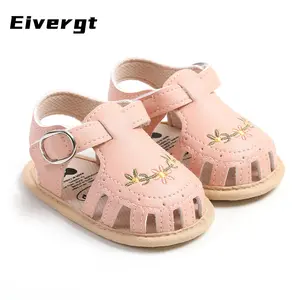Baby Girl Sandals, PU Leather Non-slip Embroidery Flower Summer Flats Toddler Shoes for Casual Daily
