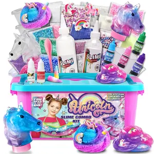 Unicorn Slime DIY Kit, Gradient Pearl Effect, Unicorn Decor Accessories, Fruit Scent, Scented Slime, Stretchy, Stress Relief Craft Toy Set for Kids Aged 3+