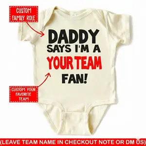 Custom Name Sport Team, Personalized Grandpa, Grandma, Daddy, Mommy, Auntie, Uncle Favorite Sport Team Baby Onesie – Soft, Stylish & Perfect for Everyday Wear