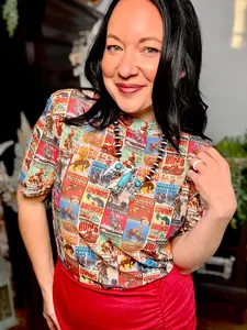 Curvy Rodeo Collage Short Sleeve Mesh Top Fitted Womenswear