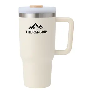 THERM-GRIP 40 oz Stainless Steel Insulated Travel Mug with Handle & Reusable Straw Leak-Proof Tumbler for Hot & Cold Drinks BPA-Free Portable Flask Double-Wall Vacuum Insulation Drinkware Cup