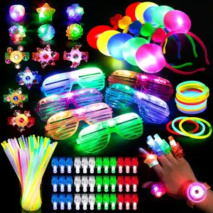 Bulk Glow-in-the-Dark Kids' Party Supplies Pack - Light-Up Favors: Glow Sticks, Glasses, LED Bracelets, Finger Lights, Rings, Headbands, Neon Toys for Birthday, Raves