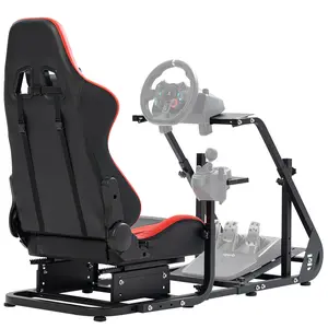 Supllueer Racing Simulator Cockpit with Comfort Gaming Seat Fit for Logitech/Thrustmaster/Fanatec G923 G920 G27 G29 T300,Pro Sim Driving Race Stand Mountable Monitor Stand, No Shift Wheel Pedal
