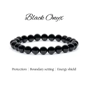 Lovskaya Black Onyx Natural Crystal Bead Bracelet for Adults Elegant Unisex Jewelry with Matte Jet Black Onyx for Various Occasions Protection Boundary Setting Energy Shield