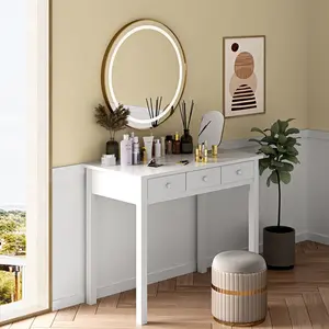 Sikaic Solid Pine Wood Legs Writing Desk with 7 Drawers White