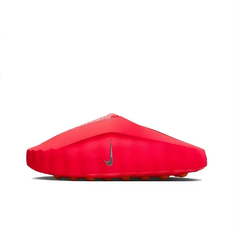 Slide clog sandals bright red molded rubber upper orange outsole futuristic slip on silhouette ventilated design lightweight trendy daily wear travel ready unisex lifestyle footwear