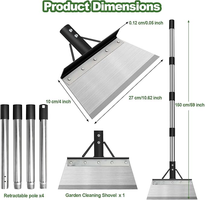 Multifunctional Heavy Duty Garden Cleaning Shovel with Adjustable 59" Handle – Steel Scraper Tool for Weeding, Digging & Ice Removal