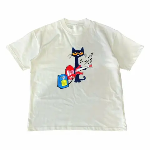 Men's Classic Comfy Cotton Short-Sleeve Pete the Cat Playing Guitar Cartoon T-Shirt - Relaxed Fit Breathable Tee, Cool & Breathable Mens Streetwear Top for Parties