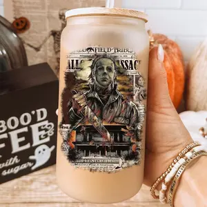 Michael Newspaper Glass Cup Bamboo Lid Plastic Straw