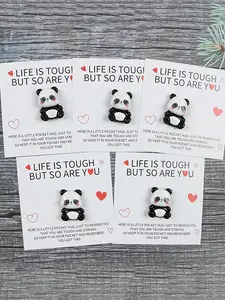 5pcs Cute Panda Resin Pocket Hugs With "Life is Tough, But So Are You" Inspirational Message Hug Card, A Stylish Get-well Gift For Panda Lovers, A Fun Little Gift, A Loving Gift For Family And Friends, Positive Message Card
