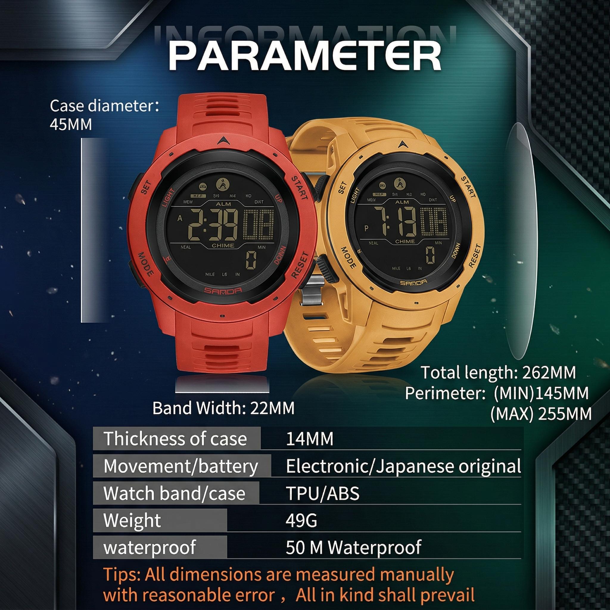 Men's Digital Watch Waterproof Pedometer Watches Sport Watch Step Counter Calorie Military Watch with Stopwatch Alarm LED Backlight Countdown