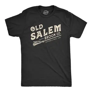 Mens Old Salem Broom Co T Shirt Funny Halloween Witch Tee Mens Funny T Shirts Cool Vintage Fashion T-Shirt Gift Classic Menswear Halloween Apparel for Men Novelty Tees for Guys Black