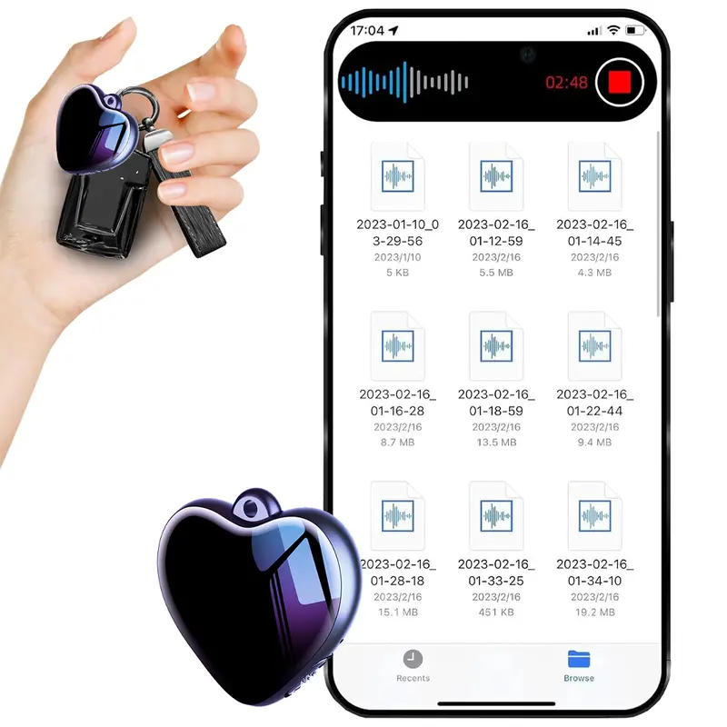 Heart-Shaped Portable Audio Voice Recorder - 1-Button Self-Recording, Power Failure Auto-Saving, Long-Lasting Power, Intelligent Noise Reduction, Voice-Activated Recording