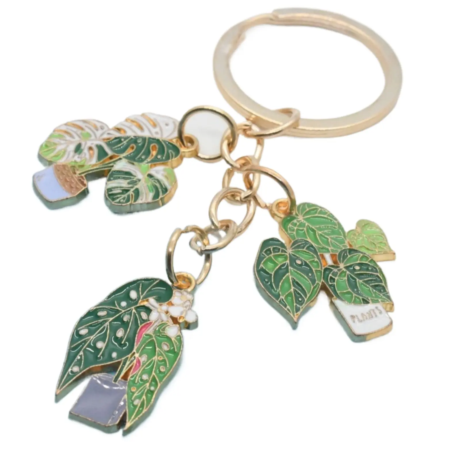 Botanical Green Leaf Succulent Keychain For Women, Mini Potted Plant Flower Charm Keyring, Cute Plant Lover Jewelry Housewarming Birthday Gift For Her