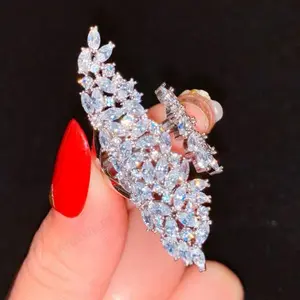 Gorgeous Promise Adjustable opening Leaf Ring Inlaid Shining Zircon Engagement Wedding Band for Female Evening Party Decor Multi Sizes To Choose