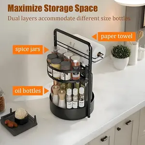 Rotating Spice Rack Lazy Susan Turntable Organizer 2-Tier 9.84" Adjustable Metal Storage Organization for Cabinet Kitchen Countertop & Pantry Spice Shelf