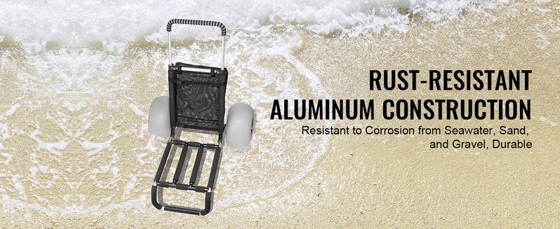 VEVOR Beach Dolly with Big Wheels for Sand, TikTokShopBlackFriday, 29.9" x 15.4" Cargo Deck, w/ 12" BIG Wheels, 165LBS Loading Capacity Folding Sand Cart & 27" to 44.7" Adjustable Height, Heavy Duty Cart for Beach VEVOR Super Brand Day