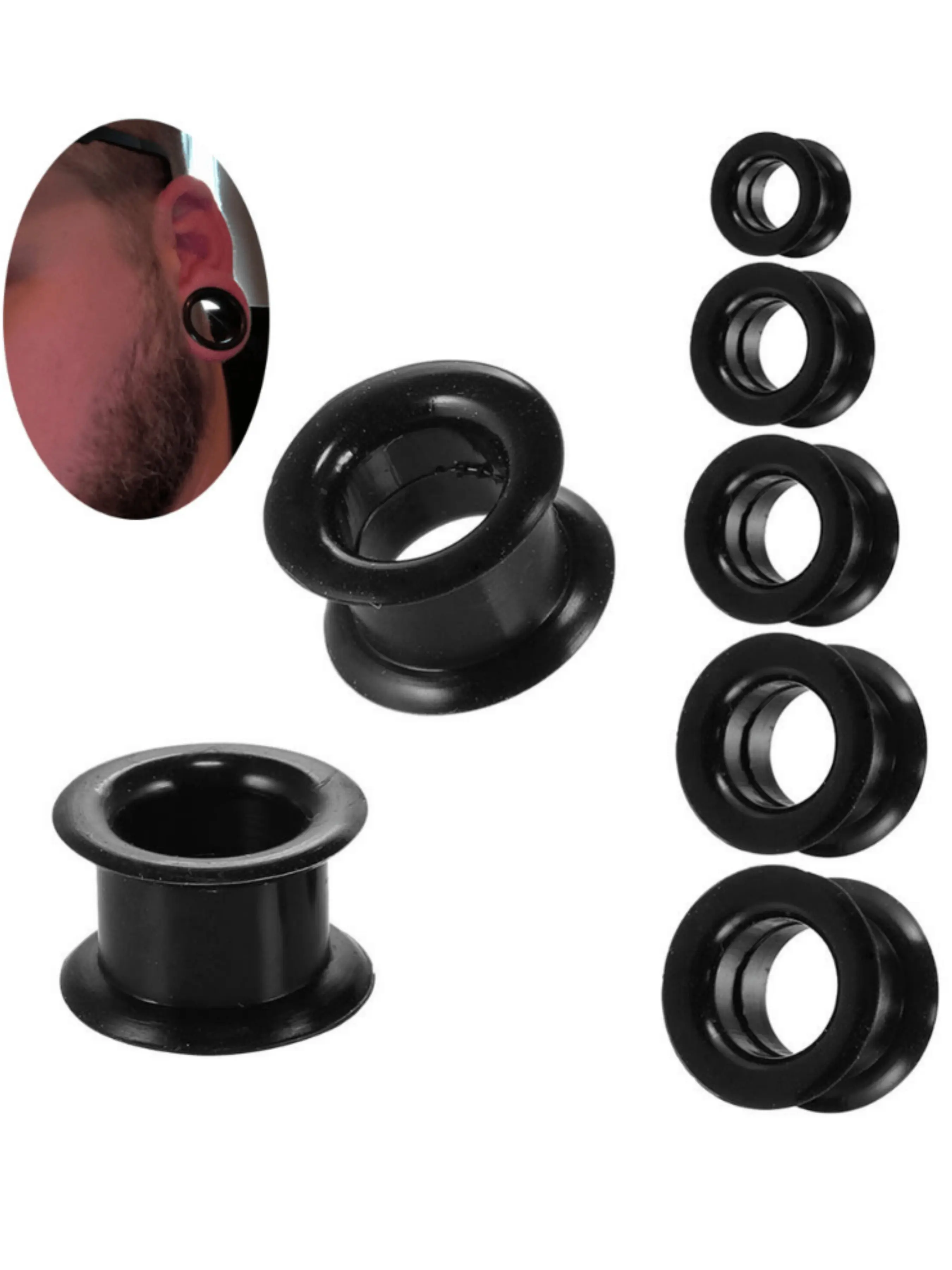 Men's Body Piercing Tunnel Plugs, Ear Gauge Tunnels, Simple Style, Hollow Thick Silicone, Flexible & Double Flared, Flesh Tone, Gauge Expander 3mm-28mm, Ear Gauges, Body Piercing Jewelry