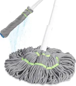 Wringing Mop for Floor Cleaning, Long Handled Twist Mop with Scouring Pad for Kitchen Hardwood Vinyl Tile Laminate Home Office