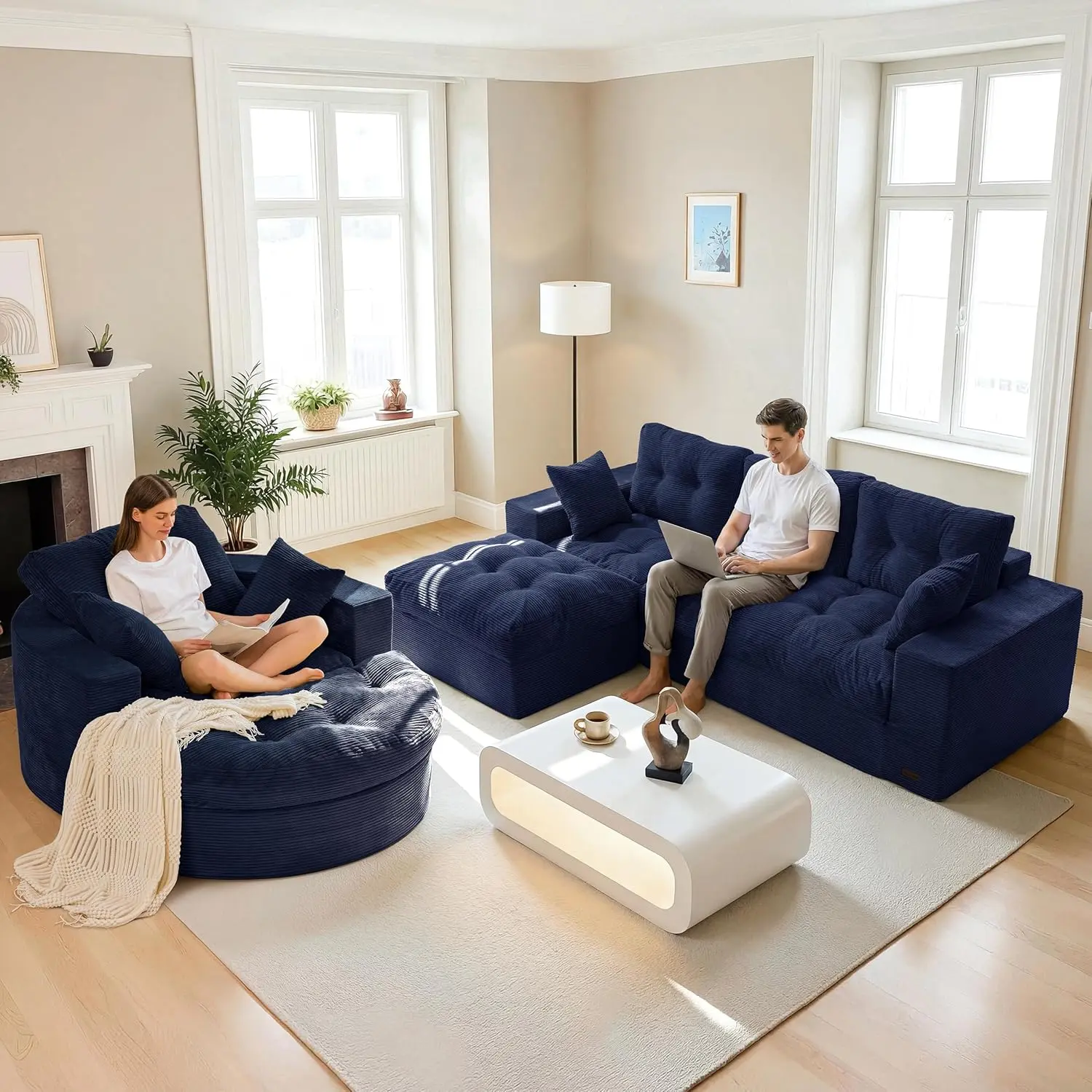L Shape + Square Chaise Lounge-Navy