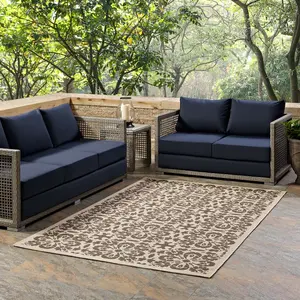 Modway Ariana Vintage Floral Trellis 8x10 Indoor and Outdoor Area Rug in Light and Dark Beige