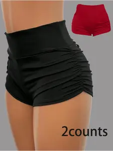 Women's Solid Ruched High Waist Shorts, Casual Comfy Breathable Skinny Shorts for Daily Wear, Ladies Bottoms for Summer, Womenswear