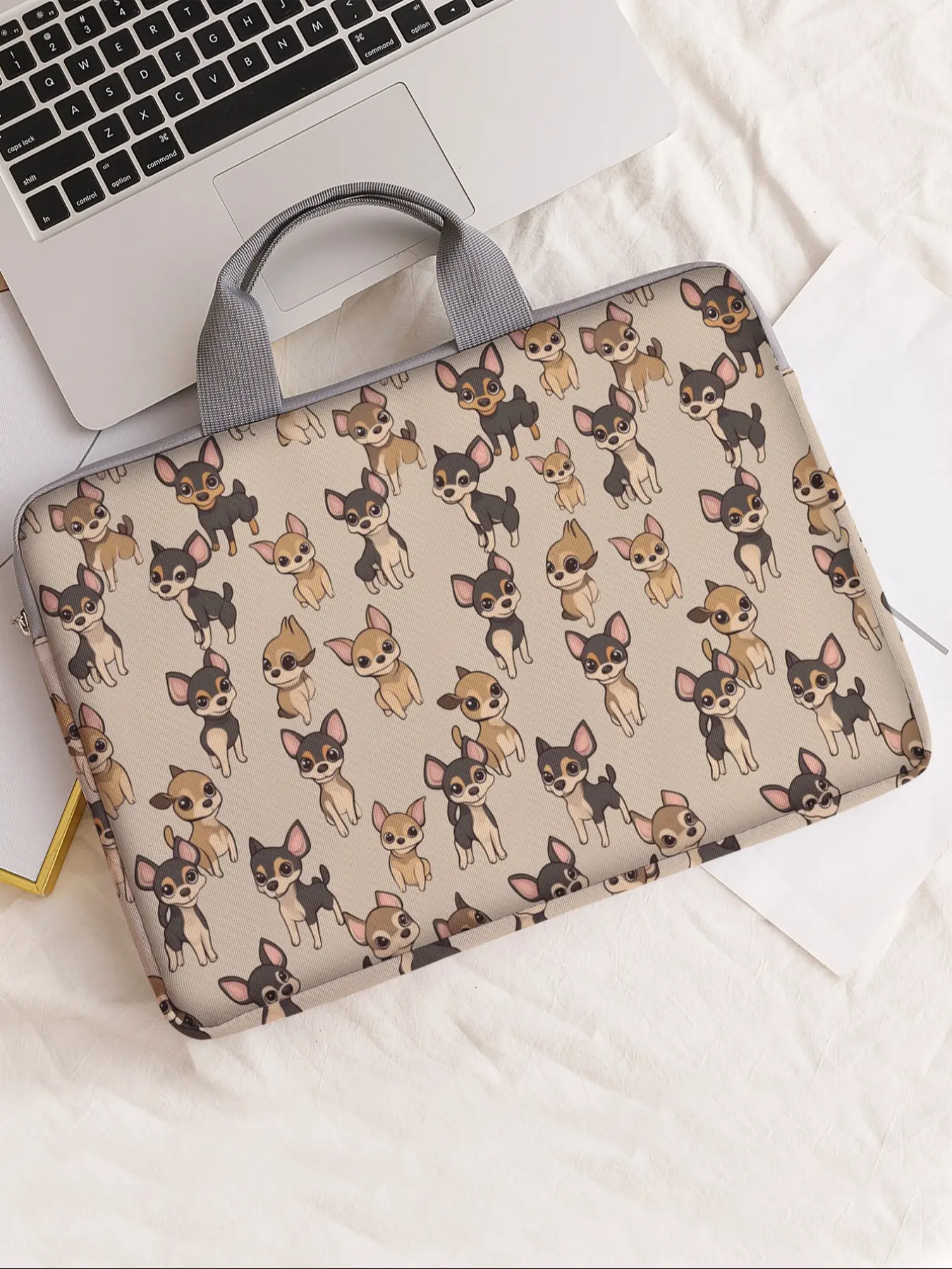 Dog Pattern Printed Notebook Bag, Soft Laptop Sleeve, Fits Notebooks, Tablets, Zippered Storage Pouch, Casual Style, All Seasons