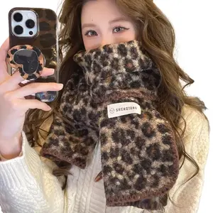 Women's Thick Cotton Leopard Print Double-Sided Shawl Scarf - 180cm x 30cm, Cozy, Windproof, Lock Edge, Multifunctional Korean Style Animal Designs Scarves Winter Daily Essential Fashion Accessory