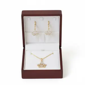 Corona 14k Gold Plated Crown Necklace with White Zirconias Elegant Design for Casual & Formal Wear