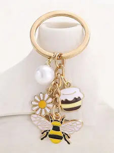 Bee And Honeycomb Bag Charm Simulated Pearl 3d Flowers Bag Charm Decoration Pendant Cute And Playful For Bags, Keys, And Cars Gifts For Friends, Birthday Gifts, Gifts For Children Bag Chain Accessories