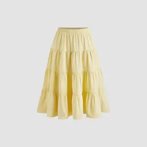 Cider Cotton-blend Mid Rise Stripe Tiered Maxi Skirt Curve & Plus