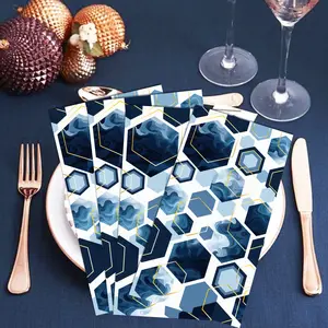 Hexagonal Long Paper Towels for Party Festival Tableware, Watercolor Gold Hexagonal Disposable Paper Towels, 20 Sheets Per Pack, 11x20cm