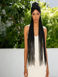 Turban Braided Wig, 30 Inch Extra Long Box Braid Headband Wig, No Glue No Lace, Natural Looking Braids Wig for Daily & Party Use