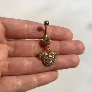 Gold Crystal Minnie Belly Button Ring with Sparkling Crystal Detailing and Bow Design