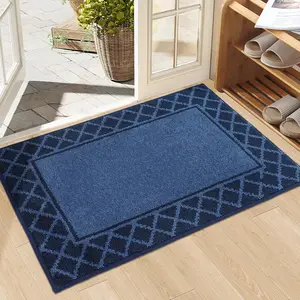 Door Mat Dirt Trapper Non Slip Entryway Rugs Absorbent Welcome Mat Low Profile Washable Front Door Mat for Muddy Paws,Entrance,Hallway, 20" x 32", Navy Blue