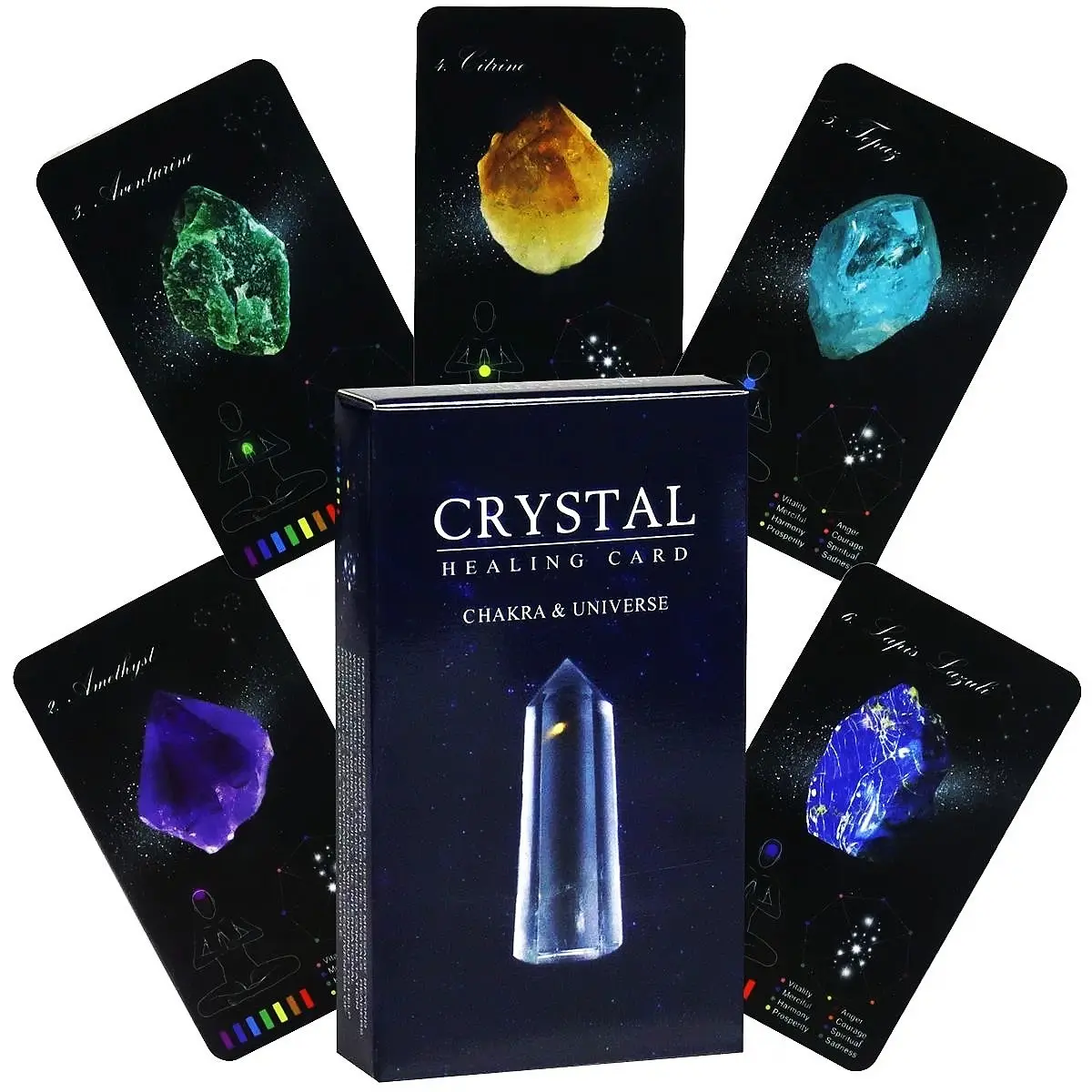 Crystal Oracle Cards Set, Tarot Card Set, Healing Chakra, 60pcs English Message Cards, Deep Insight, Clarity & Guidance, Ideal for Beginners, Parties & Gifts, Deck