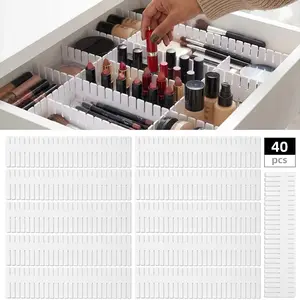 40Pcs Drawer Dividers - Adjustable Organizers for Clothes, Underwear, Makeup, Kitchen Utensils & Tools - 14.5X2.7Inch DIY Dresser Drawer Separators for Bedroom, Kitchen, Office (White) - Home Improvement.