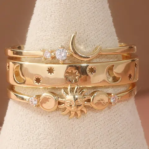 Vintage Star & Moon Design Ring Set, Statement Rings Multi Ring, Fashion Jewelry for Party, Daily Clothing Decor, Trendy All-match & Exquisite Jewelry for Birthday Gift, Fashionable Jewelry